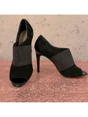 Calvin Klein Black Suede Shandy Peep-Toe Booties - Size 7
